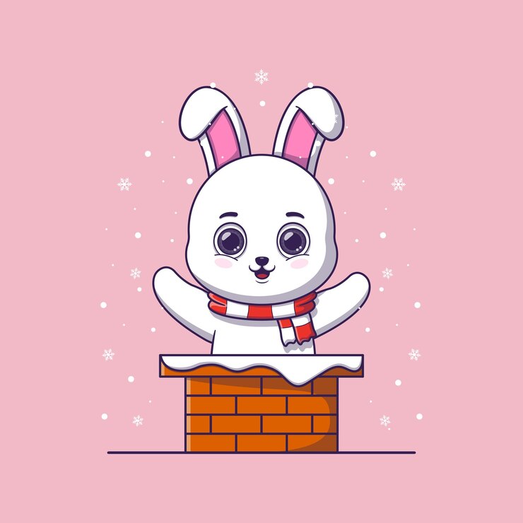Vector lindo conejo en la chimenea