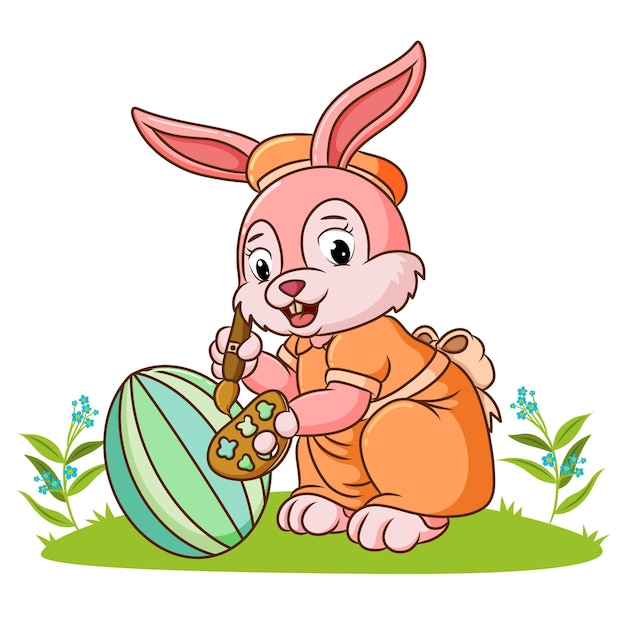 El lindo conejo está coloreando el huevo de éster de la ilustración.