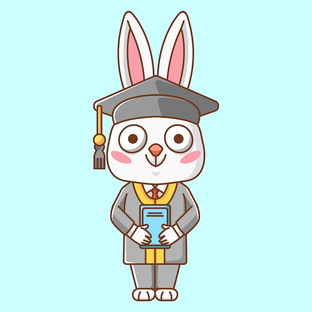 Lindo conejo conejo animal de graduación kawaii chibi personaje mascota ilustración diseño de estilo de contorno