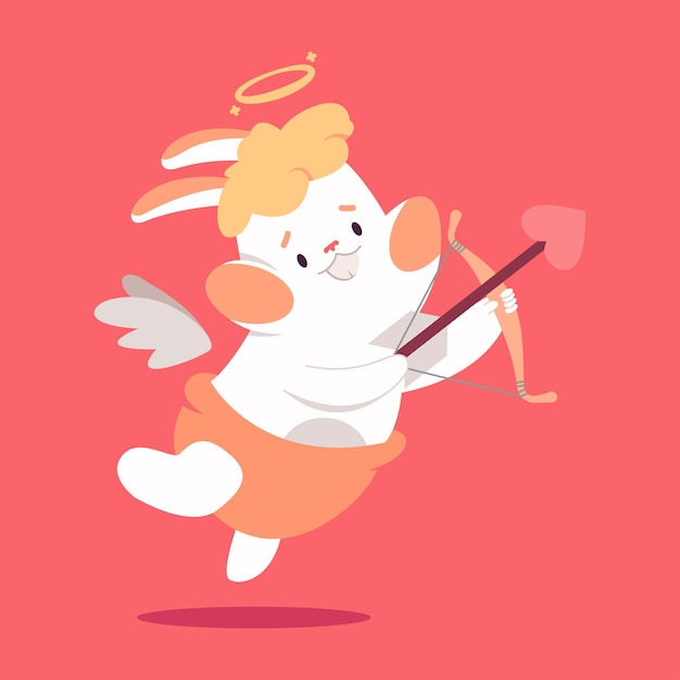 Lindo conejo de Cupido con arco y flecha vector de dibujos animados personaje del día de San Valentín aislado en el fondo