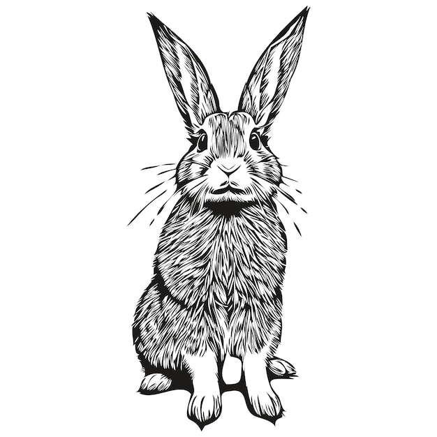 Lindo conejo dibujado a mano ilustración vectorial liebre en blanco y negro