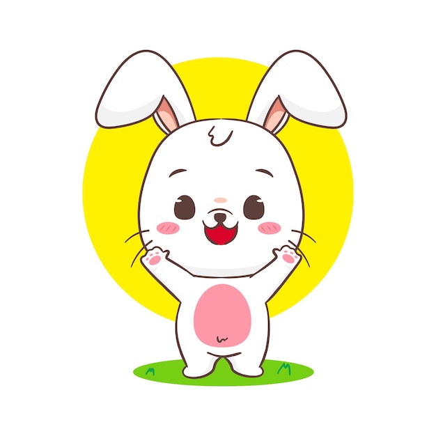 Lindo conejo de dibujos animados agitando las manos Adorable personaje de conejo Kawaii diseño de concepto de animal aislado