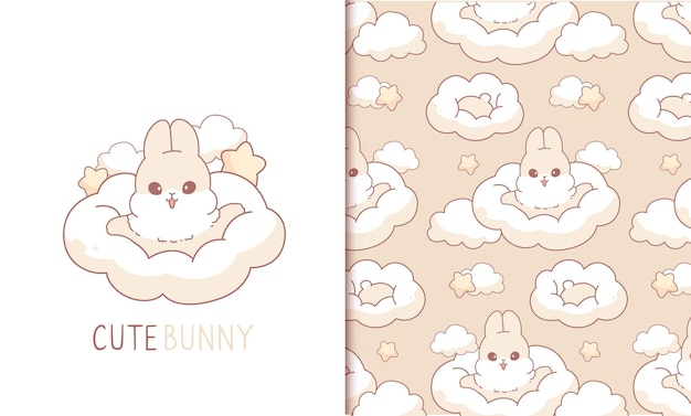 Lindo conejo dibujos animados de patrones sin fisuras lindo niño y niña de patrones sin fisuras y tarjeta