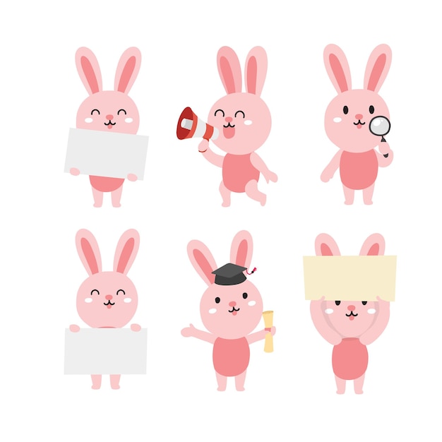 Vector lindo conejo de dibujos animados que presenta el concepto de chibi
