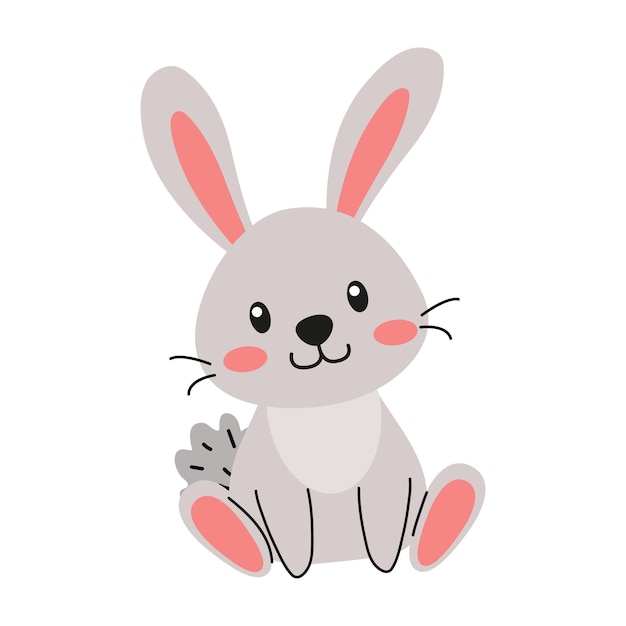 Un lindo conejo de dibujos animados sentado alegremente que irradia una expresión alegre y encanto diseño de personajes para la ilustración vectorial de Pascua en estilo plano sobre un fondo blanco