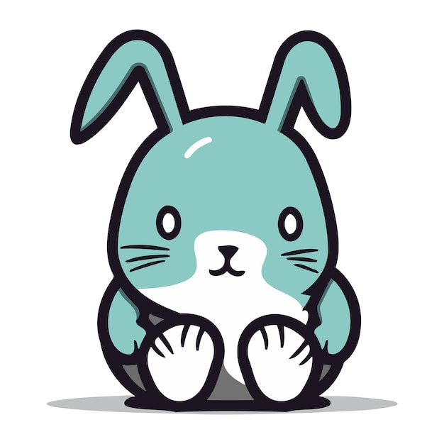 Lindo conejo de dibujos animados sentado Ilustración vectorial en un estilo plano