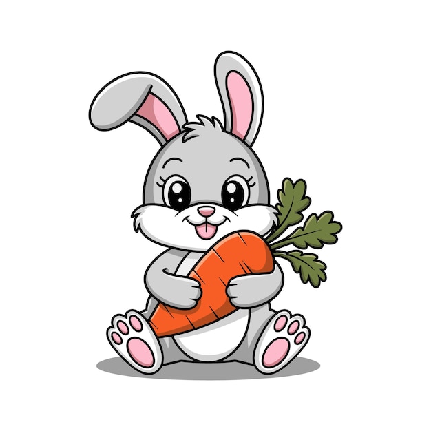 El lindo conejo de dibujos animados con una zanahoria