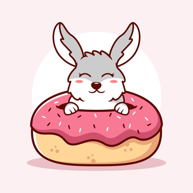 lindo, conejo, y, donas, ilustración