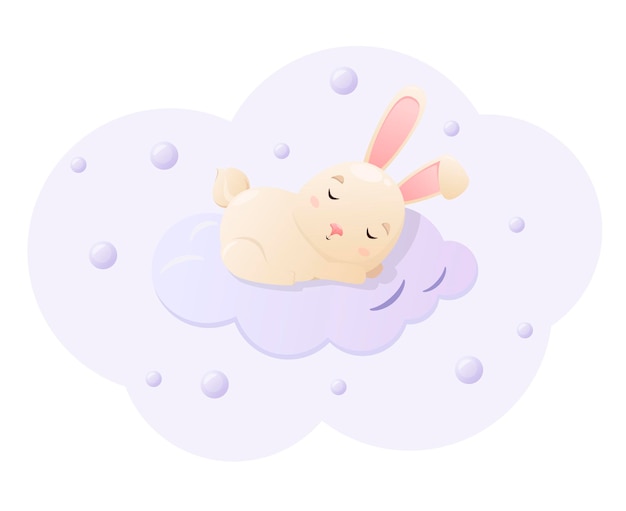 Un lindo conejo duerme en una nube Diseño de dibujos animados