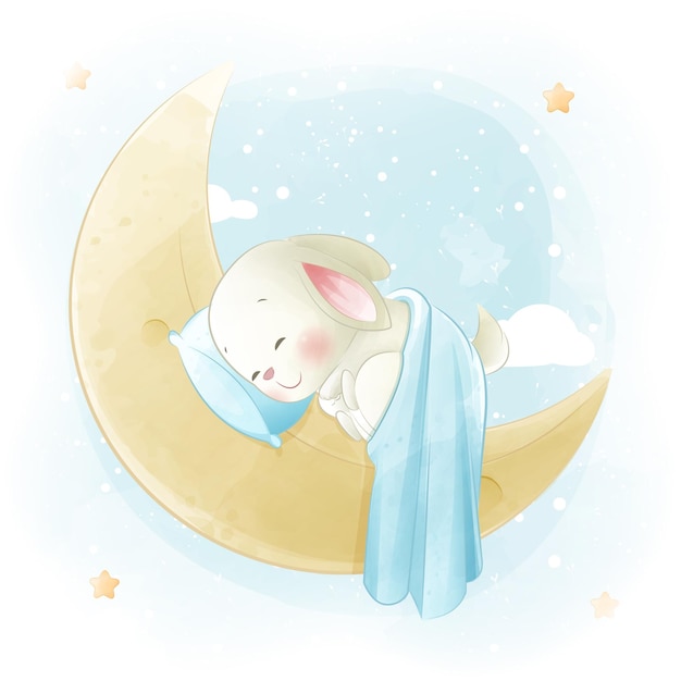 Lindo conejo durmiendo en la luna