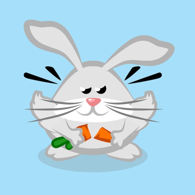 El lindo conejo enojado rompe la zanahoria Ilustración vectorial de dibujos animados Animal Flat Estilo de dibujo animado