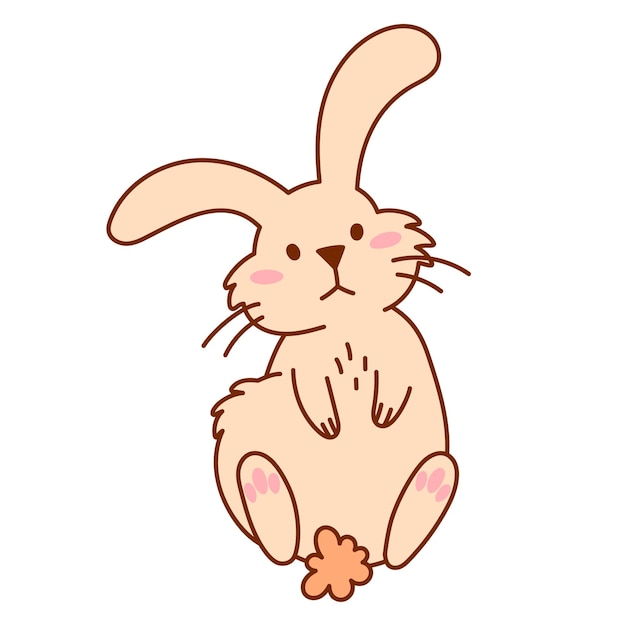 Lindo conejo esponjoso con bigotes y patas rosas acostado en la espalda Ilustración de conejo dibujado a mano