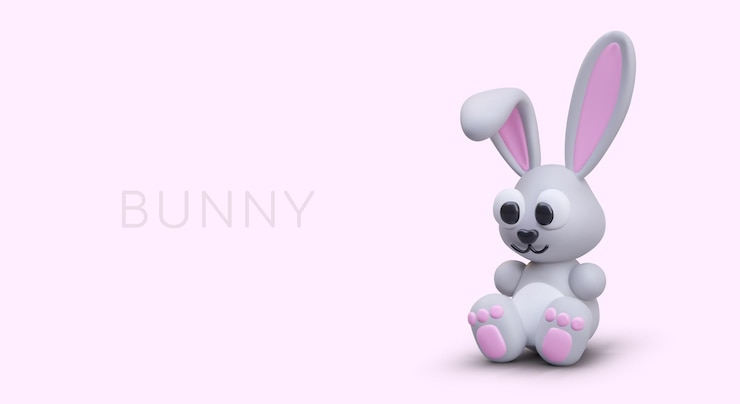 Vector lindo conejo en fondo rosa juguete gracioso con orejas personaje animal positivo en estilo de dibujos animados