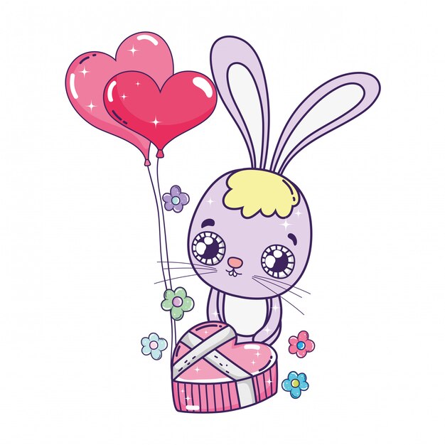 Lindo conejo con globos helio día de san valentín.