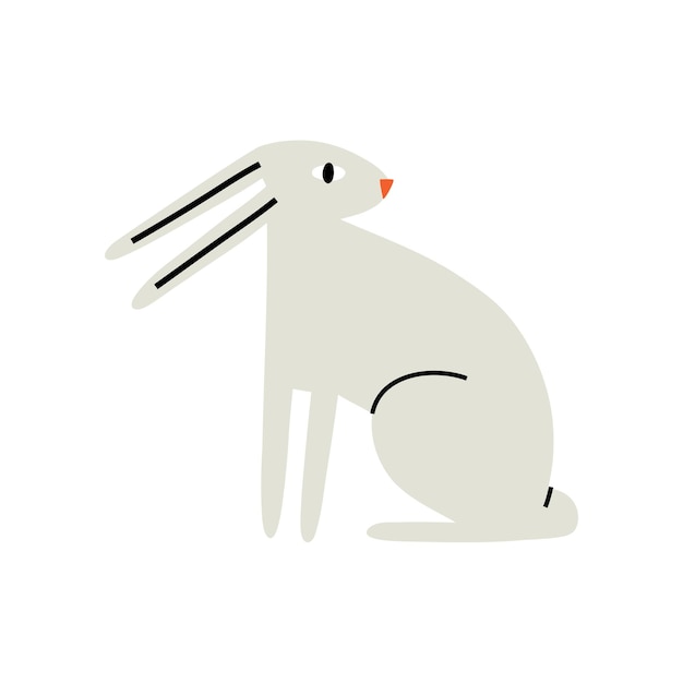 Lindo conejo gris en animales de primavera de pascua de estilo moderno plano dibujado a mano ilustración vectorial