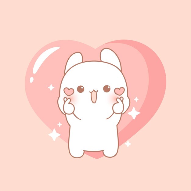 Lindo conejo haciendo un corazón con sus manos feliz día de san valentín ilustración de personaje de dibujos animados