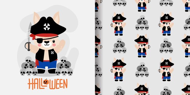 Lindo conejo de halloween conejito dibujos animados doodle ilustración de patrón inconsútil