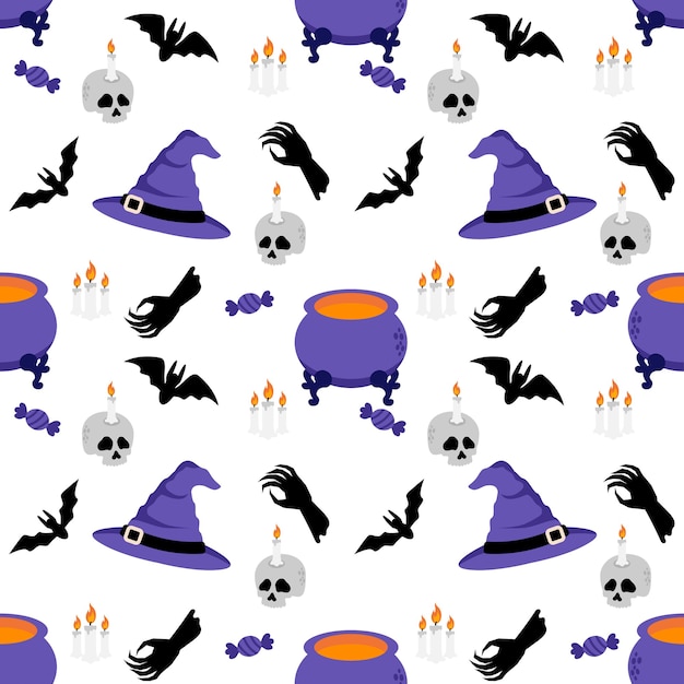 Vector lindo conejo de halloween conejito dibujos animados doodle ilustración de patrón inconsútil