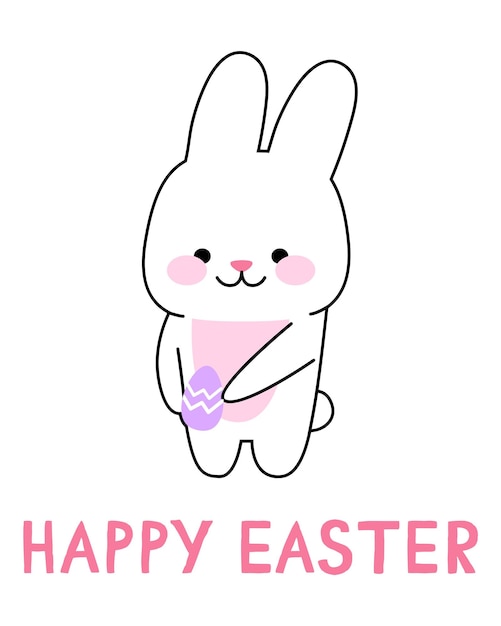 Lindo conejo con huevo de pascua Feliz concepto de pascua Lindo conejito kawaii