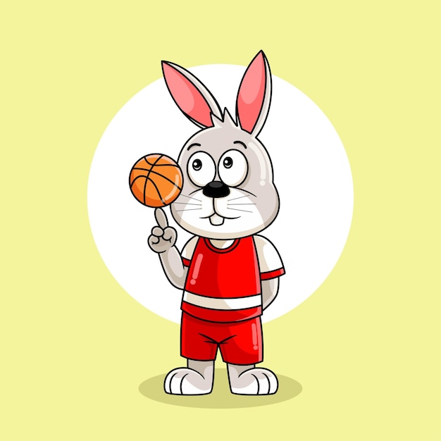 Lindo conejo jugando baloncesto ilustración