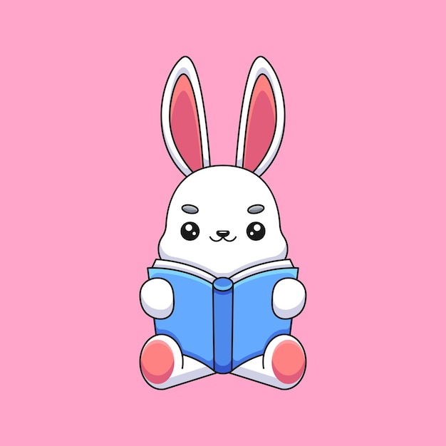 Lindo conejo leyendo libro dibujos animados mascota doodle arte dibujado a mano concepto vector kawaii icono ilustración