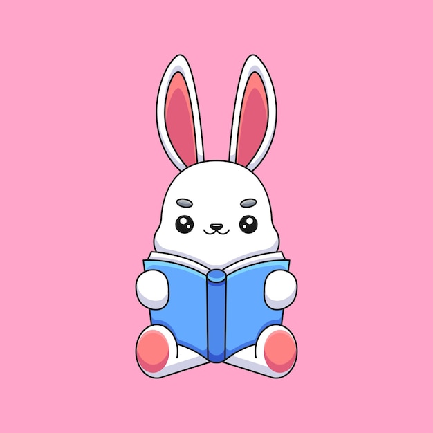 Vector lindo conejo leyendo libro dibujos animados mascota doodle arte dibujado a mano concepto vector kawaii icono ilustración