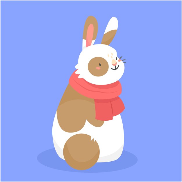 Lindo conejo manchado con estilo de dibujos animados de bufanda aislado en el fondo Ilustración de Navidad 2023