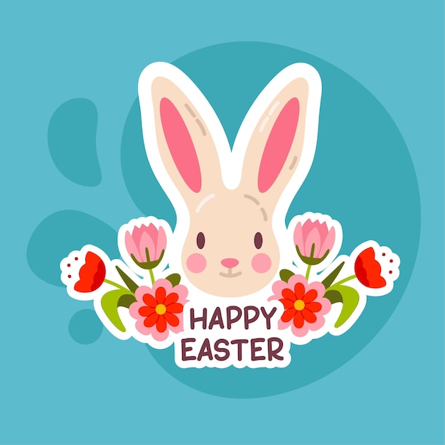 El lindo conejo de Pascua con flores en fondo azul