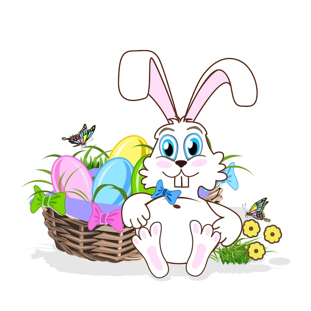 Lindo conejo de Pascua con huevos de Pascua