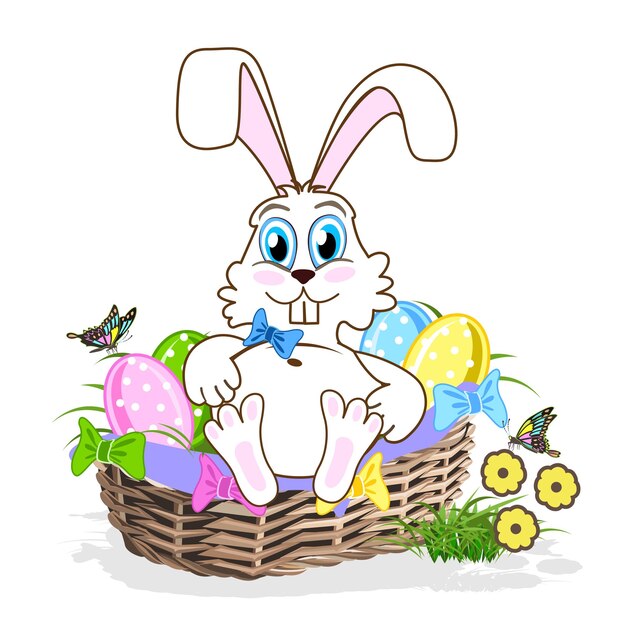 Lindo conejo de Pascua con huevos de Pascua
