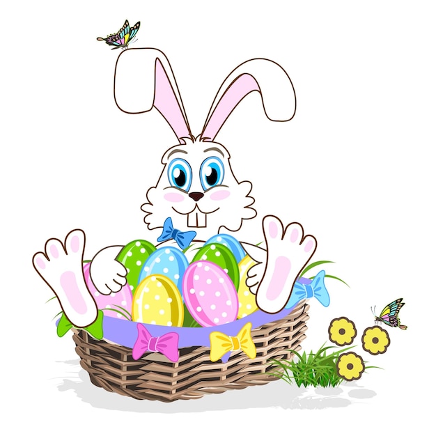 Lindo conejo de Pascua con huevos de Pascua