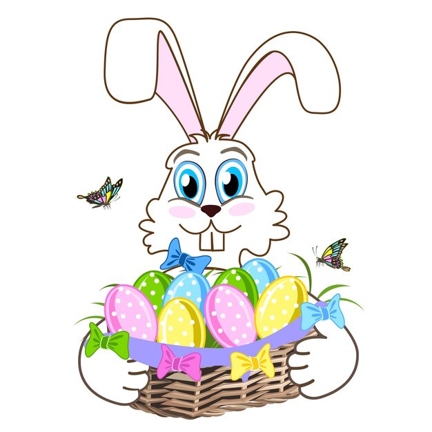 Lindo conejo de Pascua con huevos de Pascua