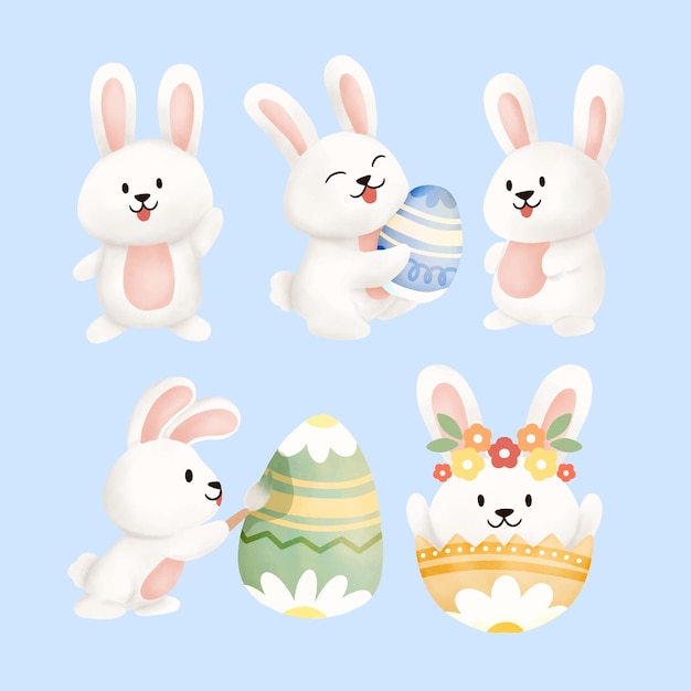 Lindo conejo de Pascua pastel y elemento individual floral de huevo