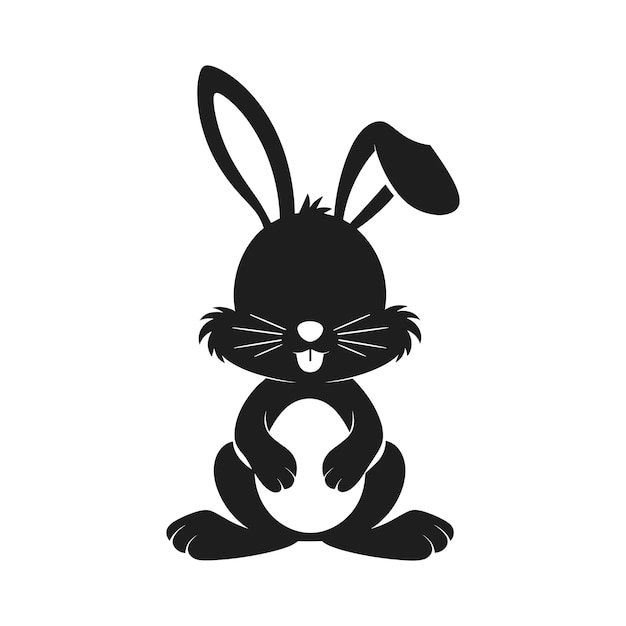 Lindo conejo de Pascua silueta vectorial ilustración de conejo de dibujos animados negro