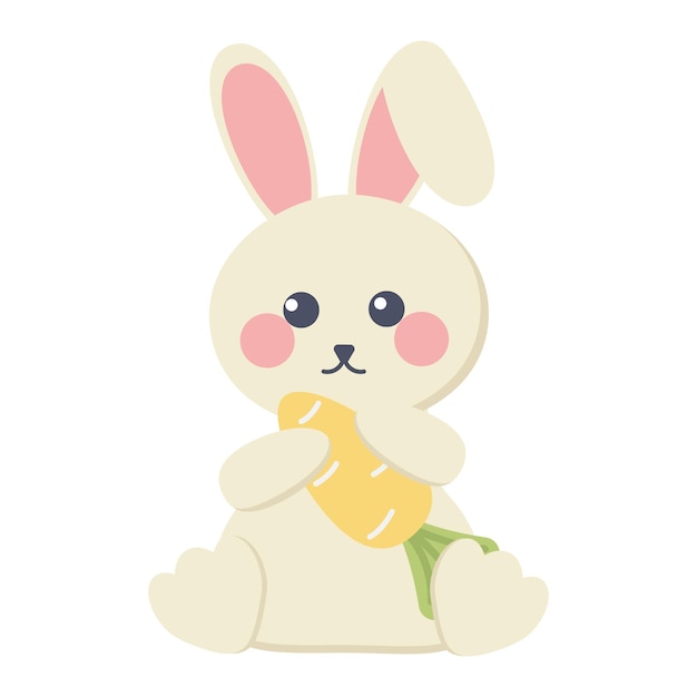 Vector lindo conejo de pascua sosteniendo una deliciosa zanahoria en sus manos para una tarjeta postal su creatividad y su i