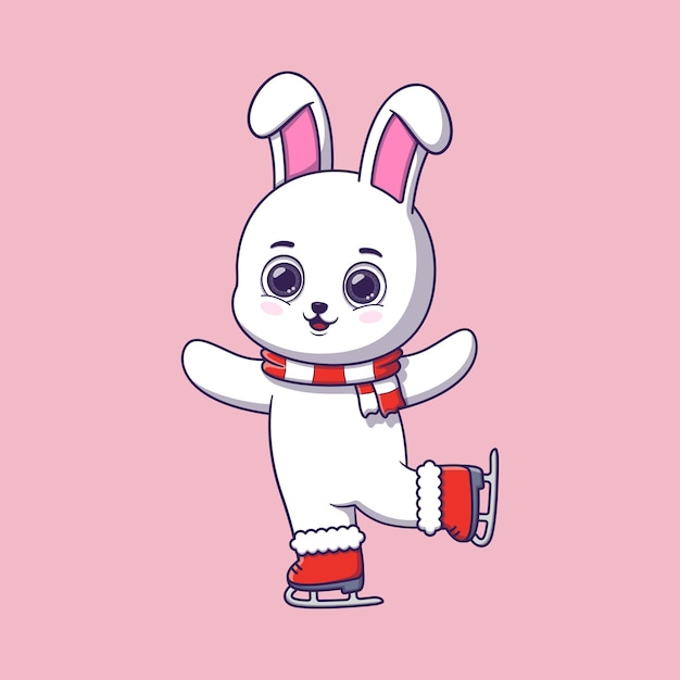 Lindo conejo en patines de hielo
