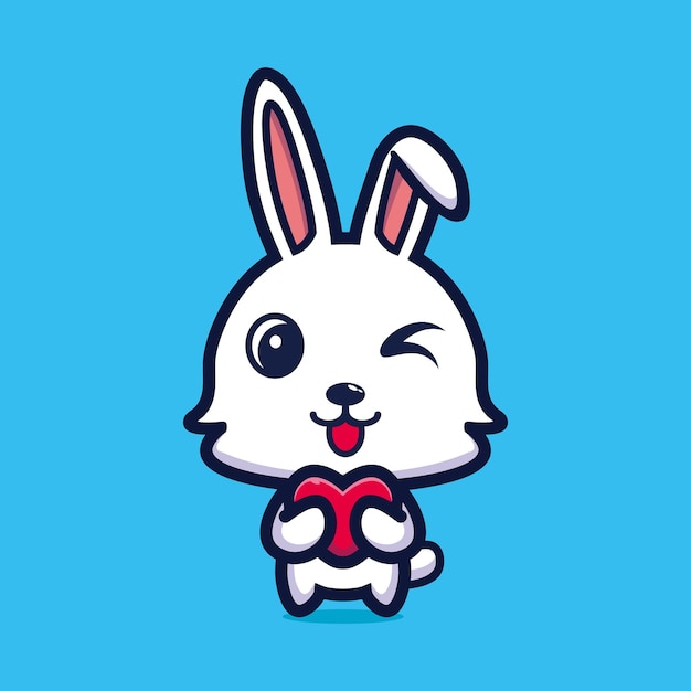 Lindo conejo de pie sosteniendo amor dibujos animados icono vector ilustración Animal amor icono concepto