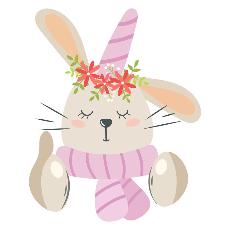 Vector lindo conejo plano hocico de un conejo boho en forma de unicornio un personaje divertido levanta un dedo