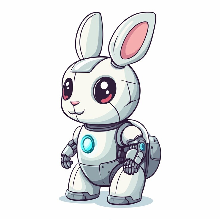 Vector el lindo conejo robot cyborg personaje futurista ilustración plana