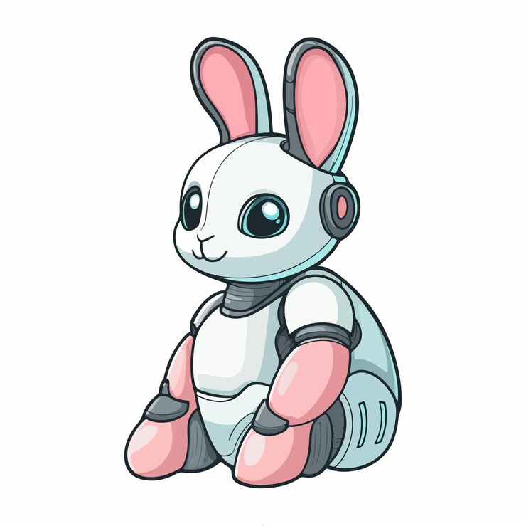 Vector el lindo conejo robot cyborg personaje futurista ilustración plana