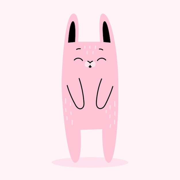 Lindo conejo rosa Animales de granja mascotas animales del bosque Liebre salvaje conejito de pascua Ilustración de vector de dibujos animados aislado sobre fondo blanco