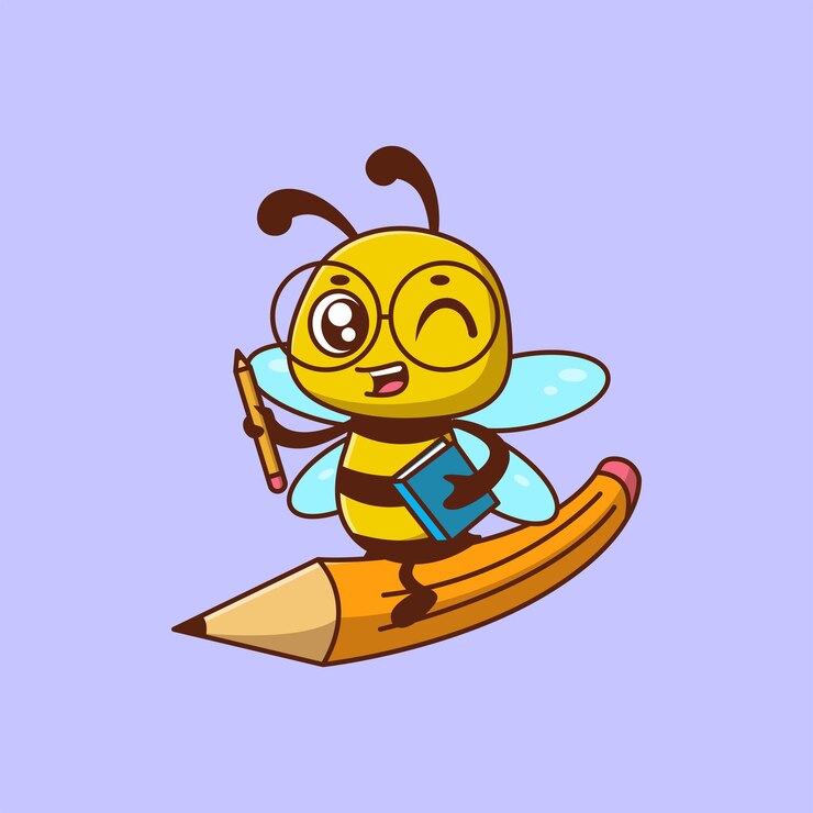 Lindo conejo sosteniendo un lápiz ilustración de icono de dibujos animados