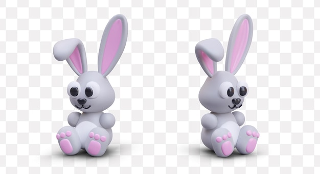 Vector lindo conejo vista desde diferentes ángulos de pascua carácter positivo conejo juguete para niños