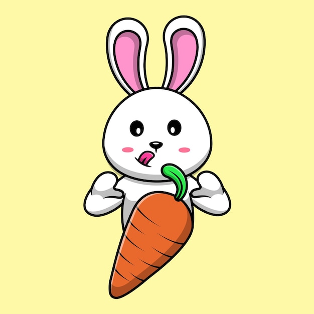 Lindo Conejo Con Zanahoria Dibujos Animados Vector Iconos Ilustración