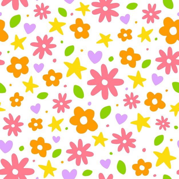 Lindo confeti Margarita flor corazón estrella hoja flor Ditsy Shine Dot Doodle colorido patrón sin costuras