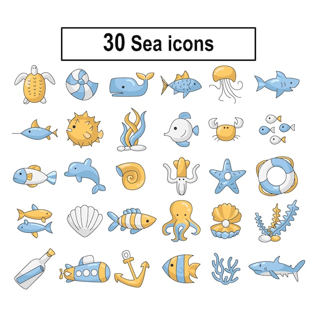 lindo conjunto de animales marinos
