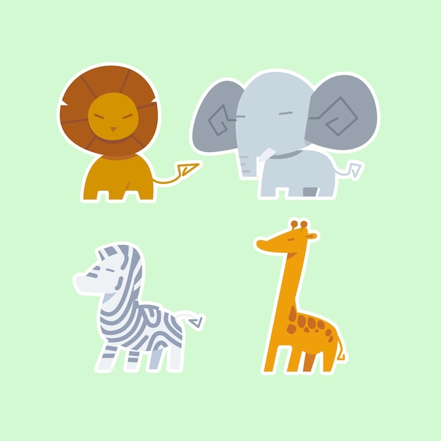 Lindo conjunto de animales salvajes que incluye león cebra jirafa y elefante Safari selva animales vector Woodland animal ilustración