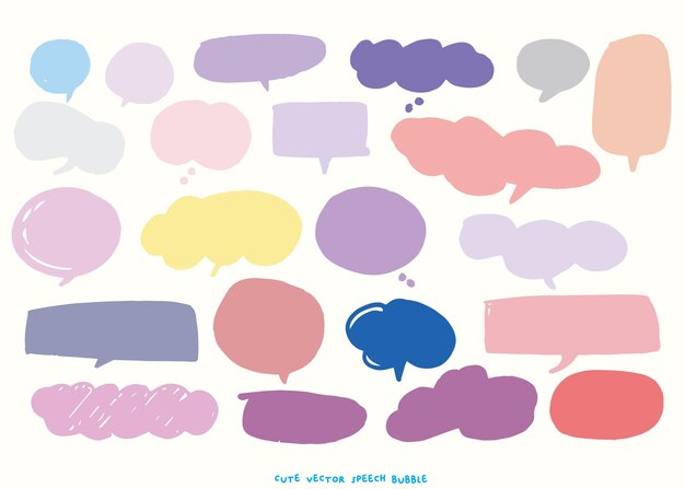 Lindo conjunto de burbujas de habla vectorial colorido Conjunto dibujado a mano de burbullas de habla con manuscrito para libro