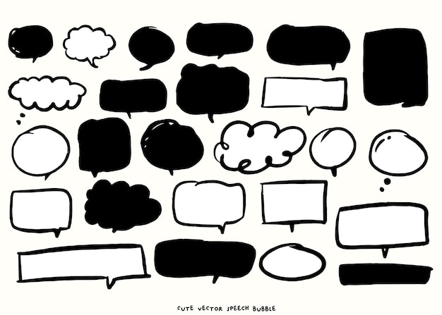 Lindo conjunto de burbujas de habla vectorial colorido Conjunto dibujado a mano de burbullas de habla con manuscrito para libro