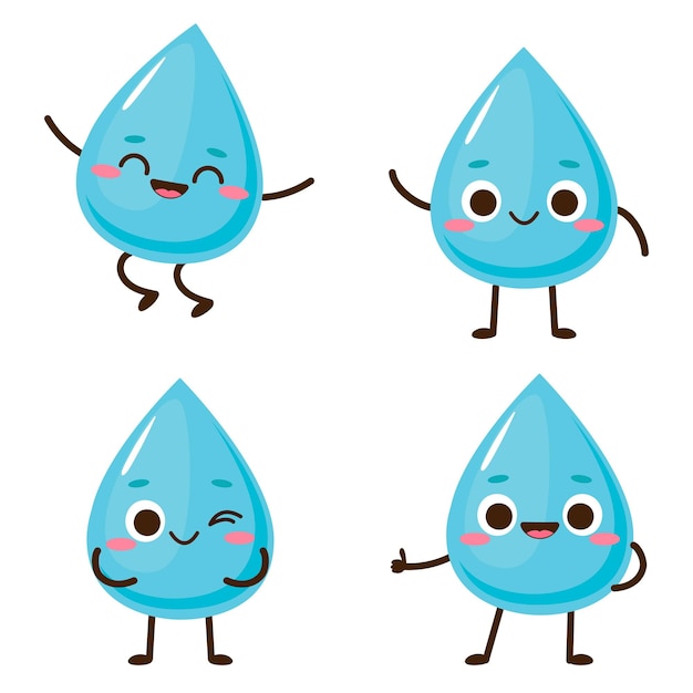 Vector lindo conjunto de caracteres de gota de agua azul